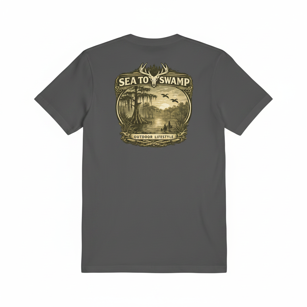 Cypress Sunset Tee – Asphalt Back Mockup